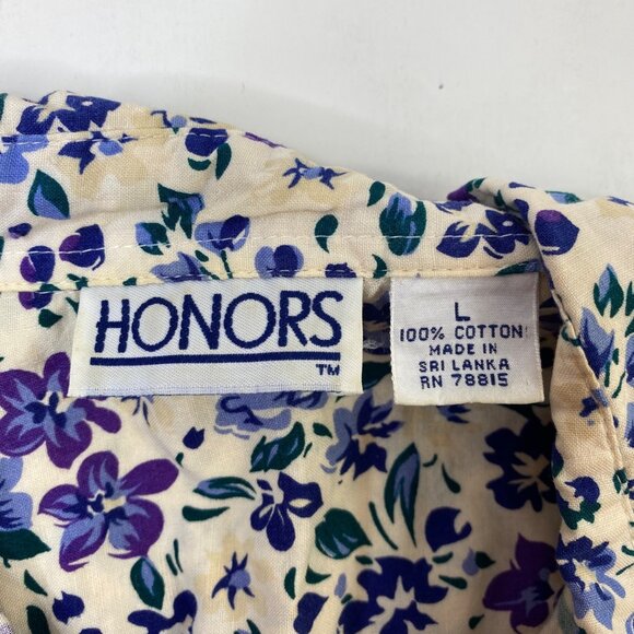Honors Womens Cream Blue Floral Long Sleeve Button Front Blouse Top Size Large - Picture 5 of 12